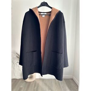 Magaschoni Black & Brown Knit open front Sweater Jacket w/Hood & Pockets…